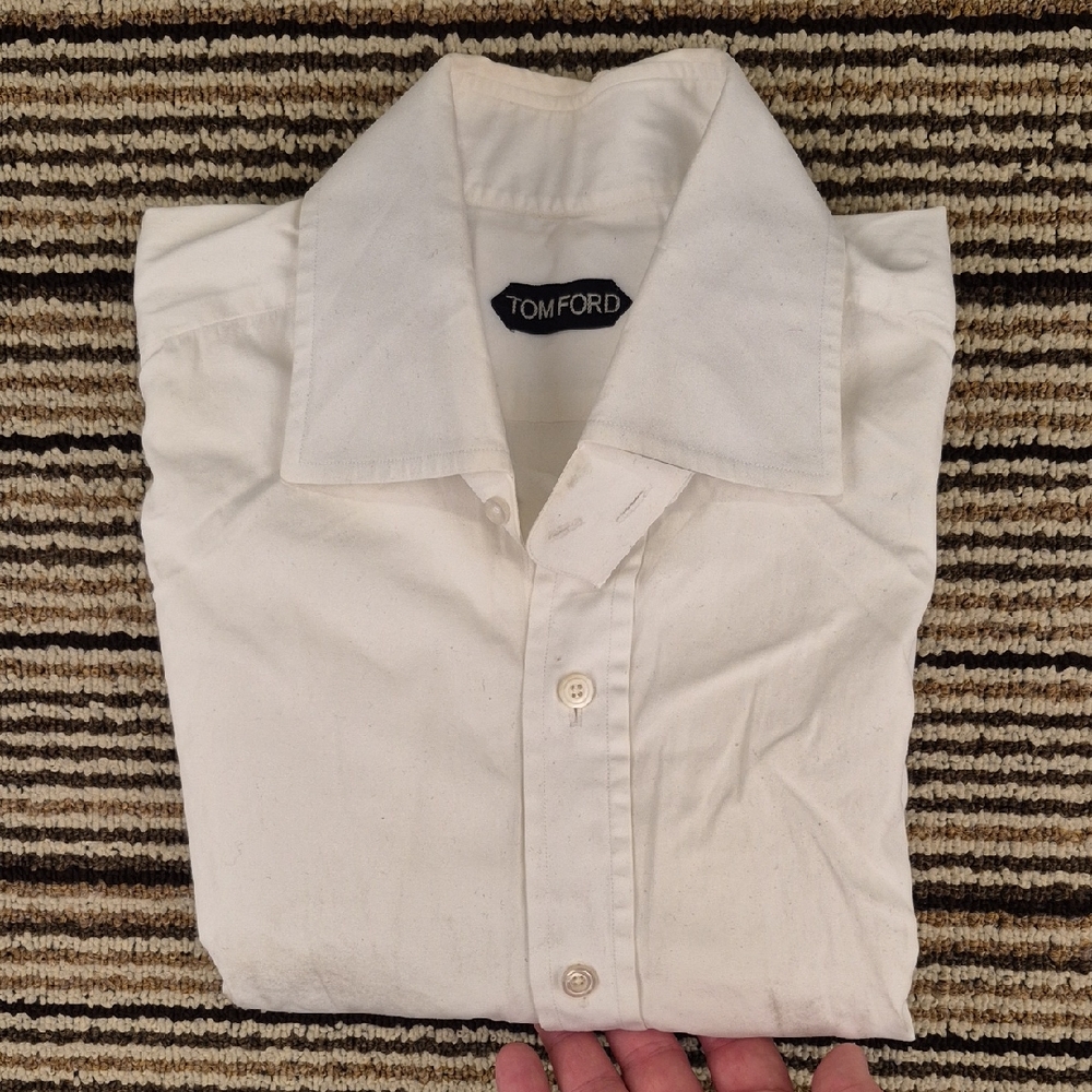 TOM FORD Camicia Solid White Cotton Sz 16.5 / 42 Mens Long Sleeve Dress‎ Shirt